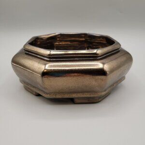 Haeger Octagon Ceramic Pottery Planter Bowl Bronze Metallic Glaze